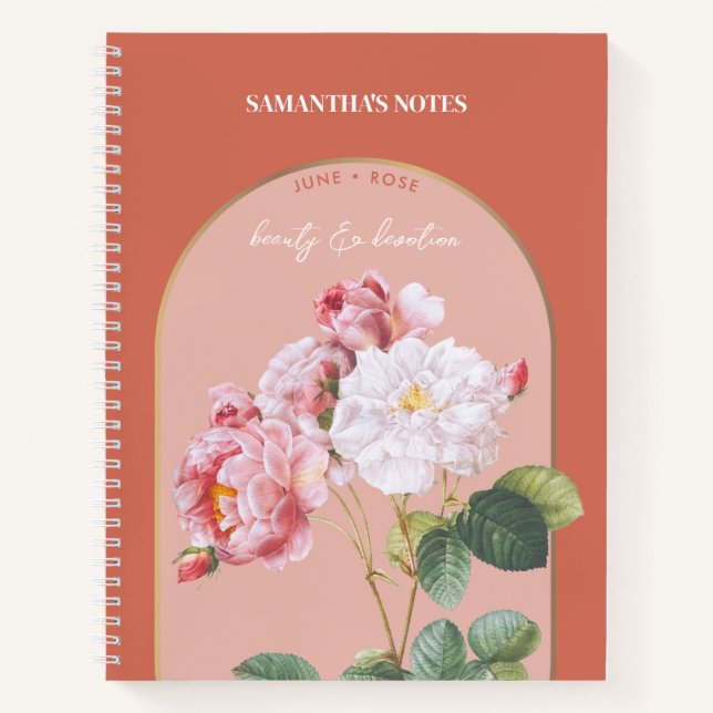 Personalised Birth Flower Month June Rose Notebook (Front)