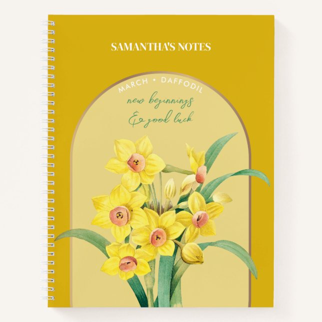 Personalised Birth Flower Month March Daffodil  Notebook (Front)