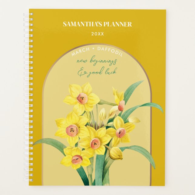 Personalised Birth Flower Month March Daffodil  Planner (Front)
