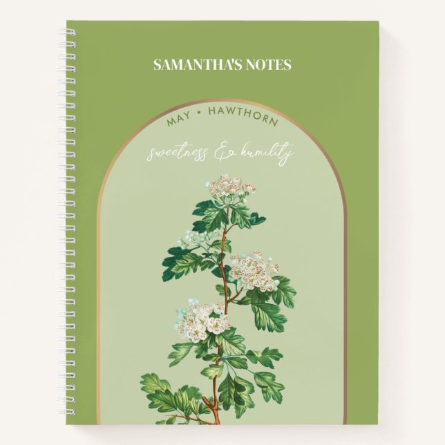 Personalised Birth Flower Month May Hawthorn Notebook (Front)