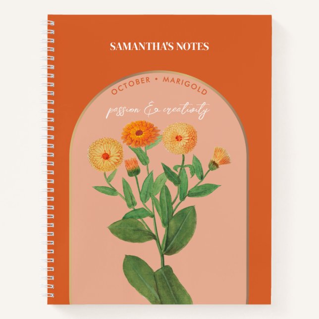 Personalised Birth Flower Month October Marigold Notebook (Front)