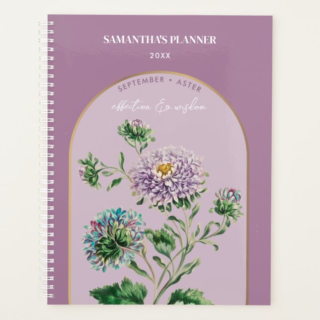 Personalised Birth Flower Month September Aster  Planner (Front)