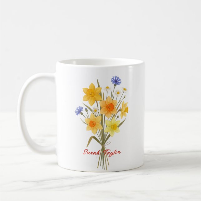 Personalised Birth Flower Narcissus Custom Coffee Mug (Left)