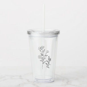 Personalised Birth Flower Tumbler, Gifts for Her,  Acrylic Tumbler
