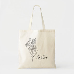 Personalised Birth Month Flower Custom Name  Tote Bag