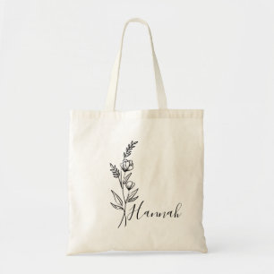 Personalised Birth Month Flower Custom Name Tote Bag