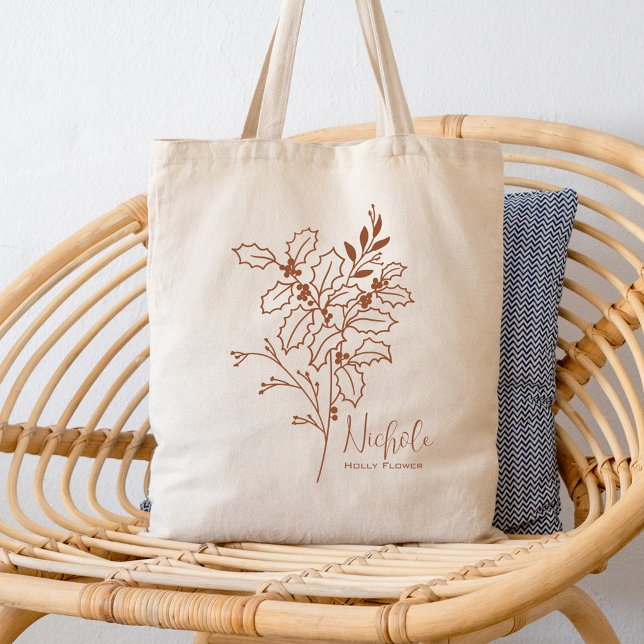 Personalised Birth Month Flower December Boho Rust Tote Bag (Creator Uploaded)