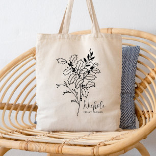 Personalised Birth Month Flower December Boho  Tote Bag