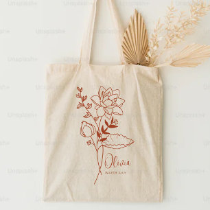 Personalised Birth Month Flower July Rust Tote Bag