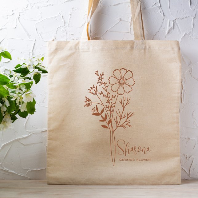 Personalised Birth Month Flower October Boho Rust Tote Bag (Creator Uploaded)