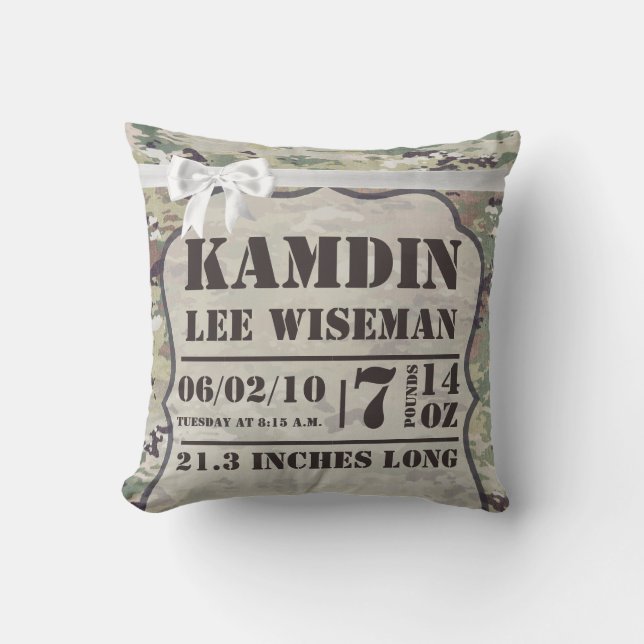 Personalised Birth Pillow Army OCP Camo Uniform (Front)