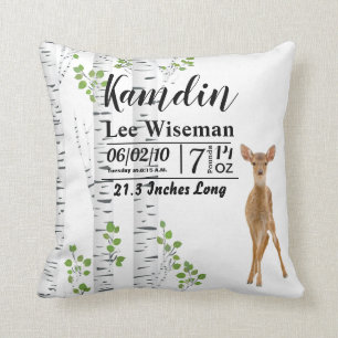 Personalised Birth Pillow Deer Doe Woodland Buck L