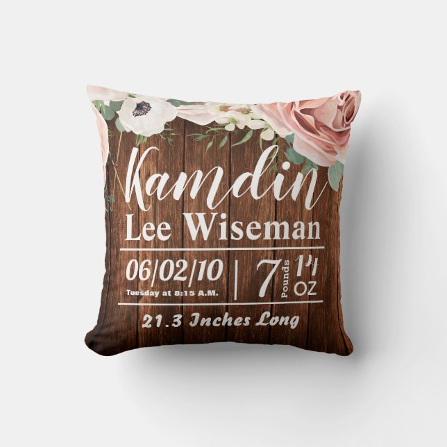 Personalised Birth Pillow Geometric Garden Rose (Front)