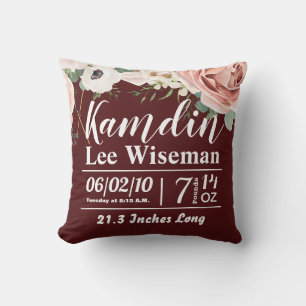 Personalised Birth Pillow Geometric Garden Wine