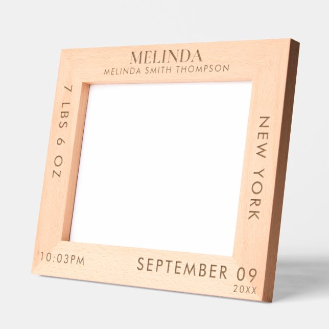 Personalised Birth Stats Birth Information Photo Etched Frames (Left)