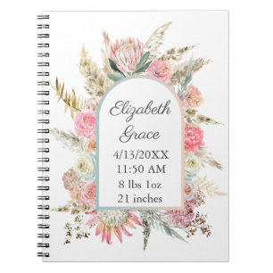  Personalised Birth Stats Pink Floral White Baby  Notebook