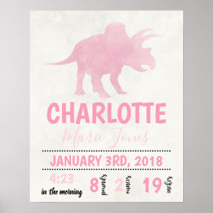 Personalised Birth Stats Poster Dinosaur Nursery