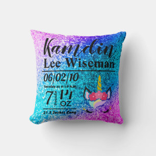 Personalised Birth Unicorn Ombre Glitter Pillow