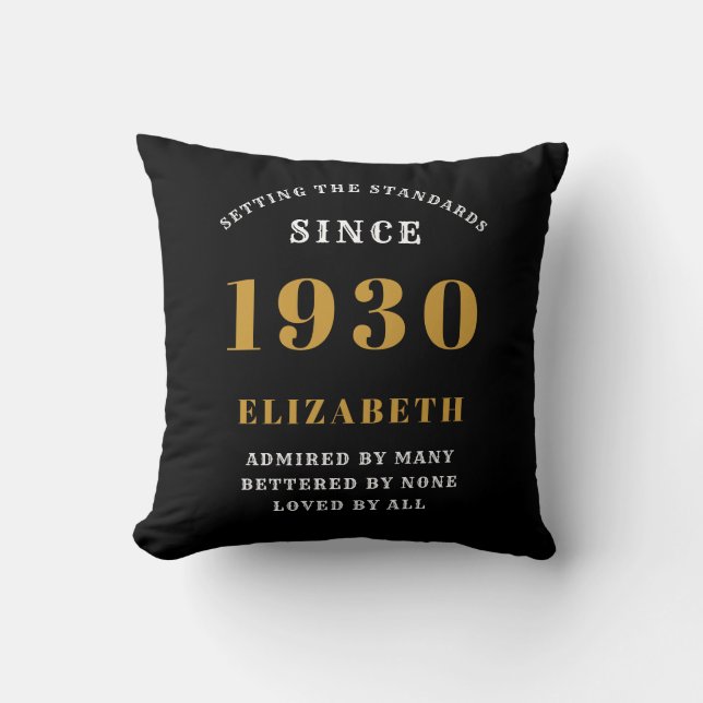 Personalised Birthday 1930 Add Name Black Gold Cushion (Front)