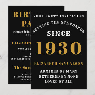 Personalised Birthday 1930 Chic Black Gold White  Invitation