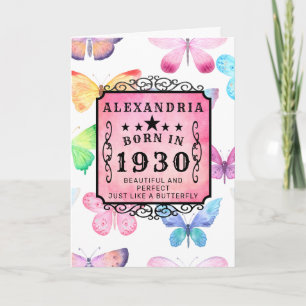 Personalised Birthday 1930 Watercolor Butterfly Card