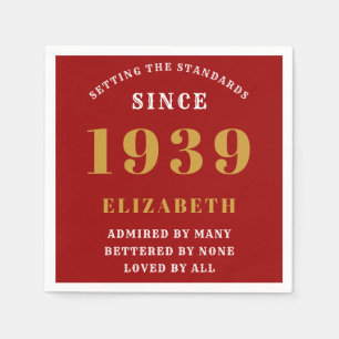 Personalised Birthday 1939 Red Gold Surprise Party Napkin