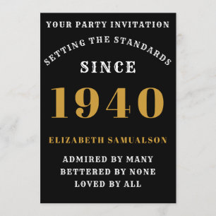 Personalised Birthday 1940  Black Gold White Invitation