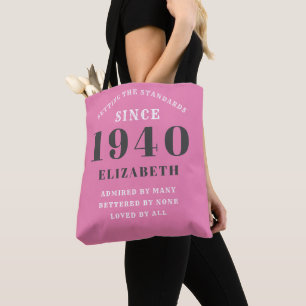 Personalised Birthday 1940 Name Grey Pink Girly Tote Bag