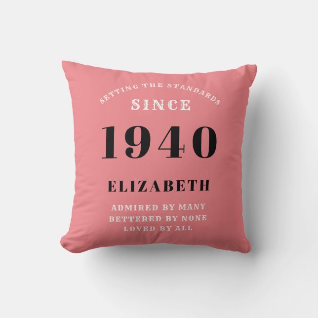 Personalised Birthday 1940 Pink Girly Elegant Chic Cushion (Front)