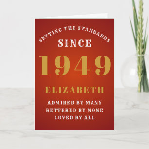 Personalised Birthday 1949 Add Your Name Red Gold Card