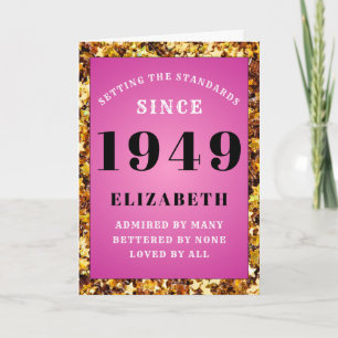 Personalised Birthday 1949 Pink Gold Glitter Girly Card