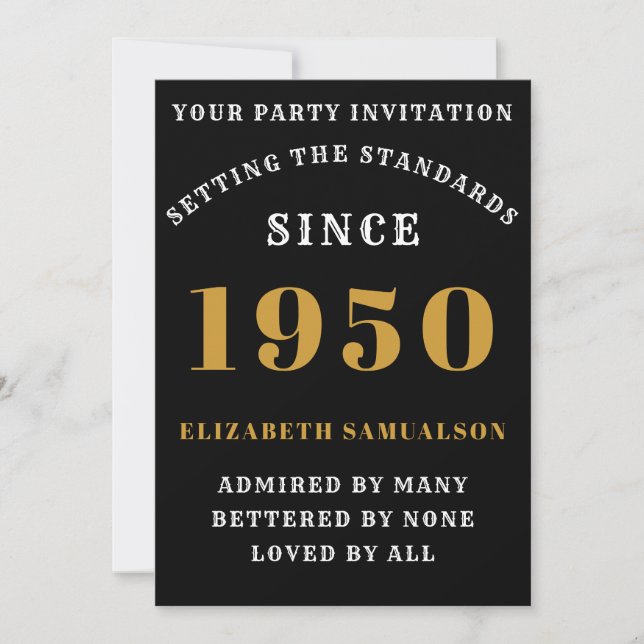 Personalised Birthday 1950 Add Your Name Black Invitation (Front)