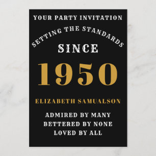 Personalised Birthday 1950 Add Your Name Black Invitation