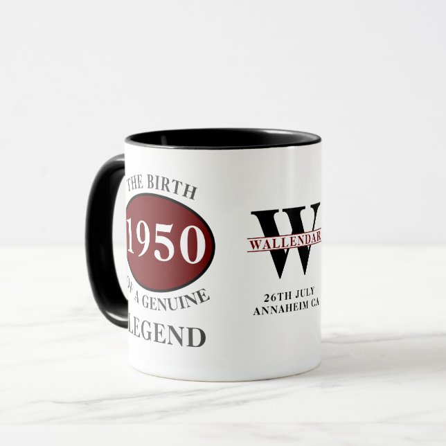 Personalised Birthday 1950 Elegant Monogram Legend Mug (Front Left)
