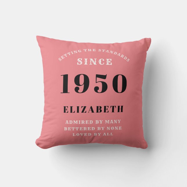 Personalised Birthday 1950 Girly Pink Cute Chic Cushion (Front)