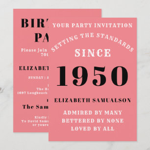Personalised Birthday 1950 Girly Pink Cute Chic Invitation