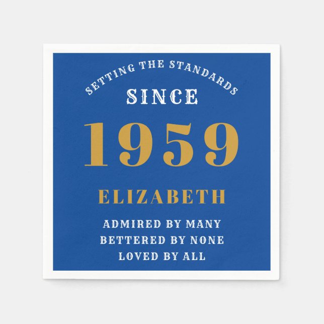 Personalised Birthday 1959 Blue Gold Elegant Chic Napkin (Front)