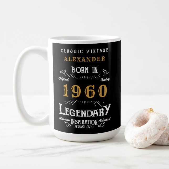Personalised Birthday 1960 Add Your Name Legendary Coffee Mug (With Donut)