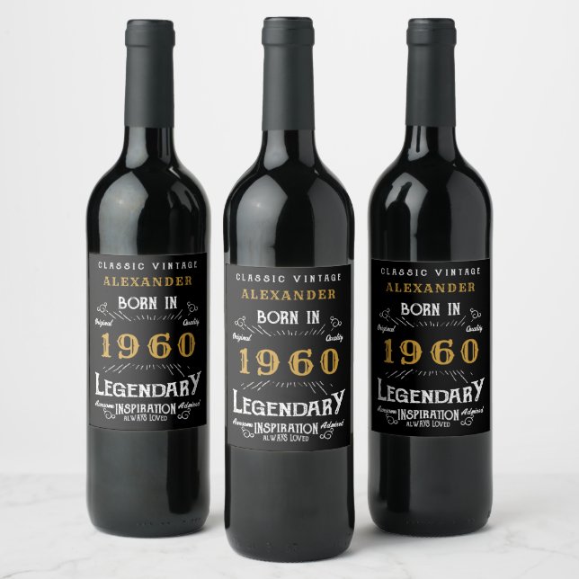 Personalised Birthday 1960 Add Your Name Legendary Wine Label (Bottles)