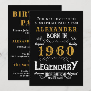 Personalised Birthday 1960 Black Gold Retro Chic Invitation