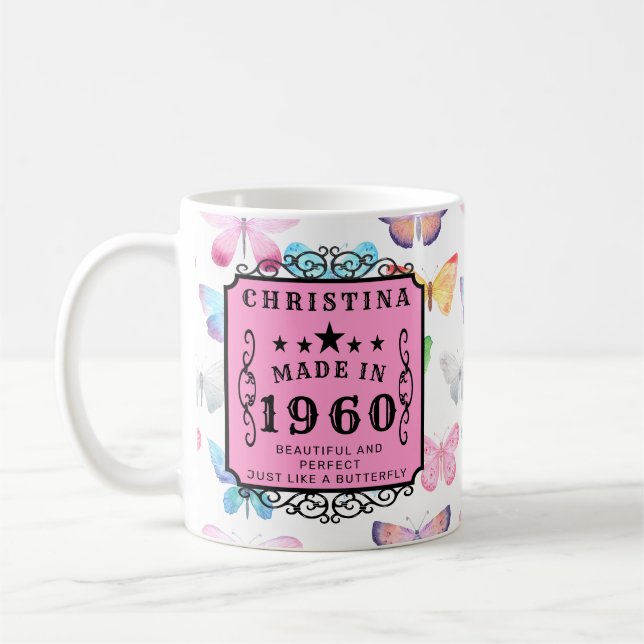 Personalised Birthday 1960 Butterfly Add Your Name Coffee Mug (Left)