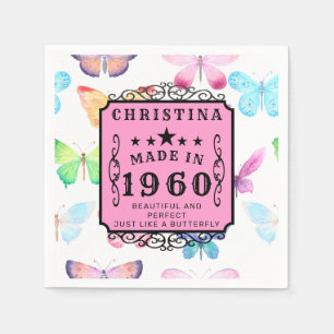 Personalised Birthday 1960 Butterfly Add Your Name Napkin