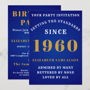 Personalised Birthday 1960 Love Add Your Name Blue Invitation