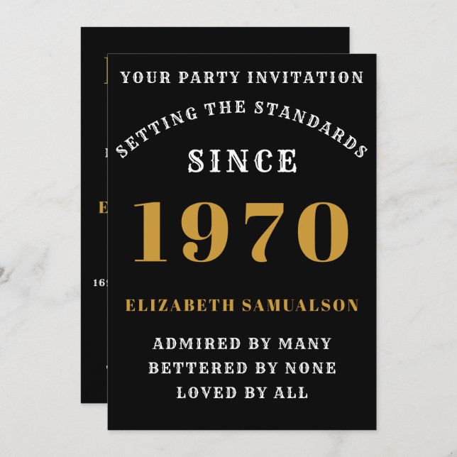 Personalised BIrthday 1970 Add Your Name Black Invitation (Front/Back)