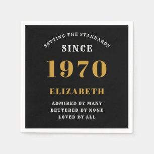 Personalised Birthday 1970  Add Your Name Black Napkin