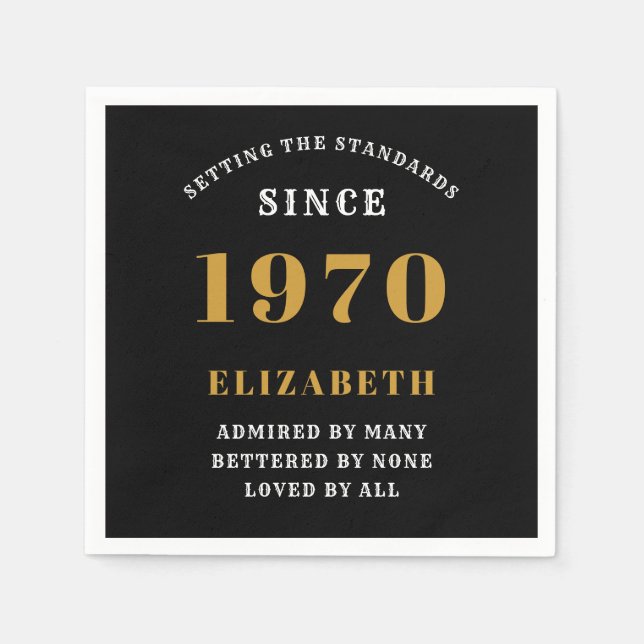 Personalised Birthday 1970  Add Your Name Black Napkin (Front)