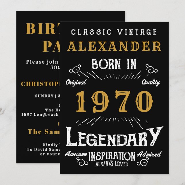 Personalised Birthday 1970 Add Your Name Legendary Invitation (Front/Back)