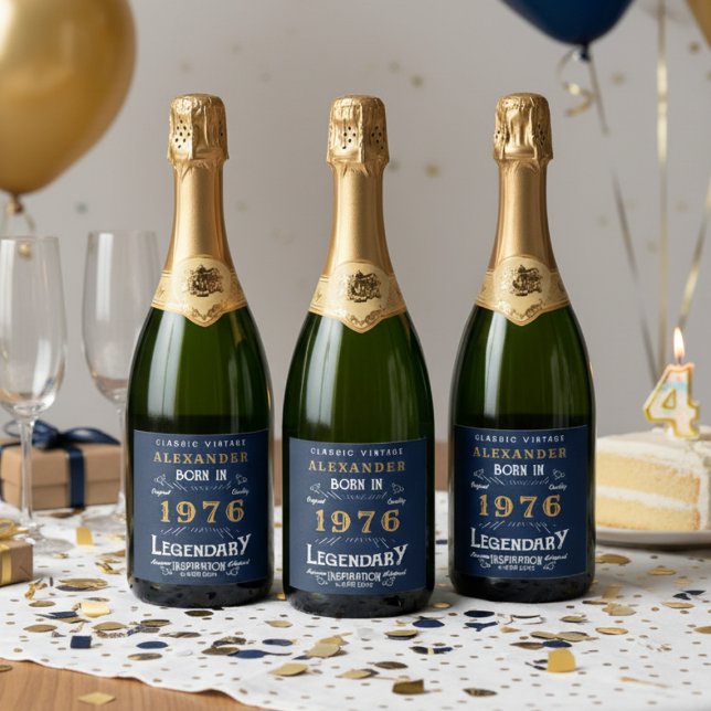 Personalised Birthday 1976 Add Your Name Legendary Sparkling Wine Label (1976 sparkling wine label on a party table.)