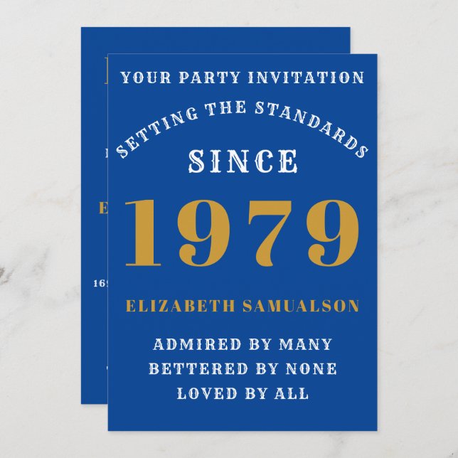 Personalised Birthday 1979 Easy Edit Blue Invitation (Front/Back)