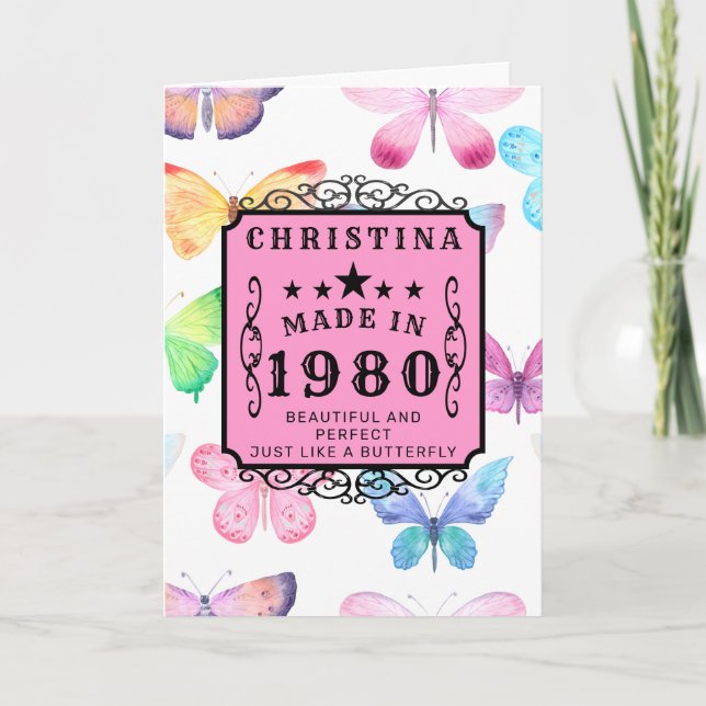 Personalised Birthday 1980 Butterfly Add Your Name Card (Front)